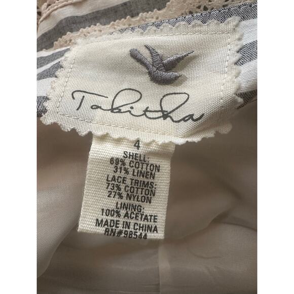 Tabitha Anthropologie Ivory Gray Striped Mini Skirt Pockets Lace Trim Size 4 - Picture 8 of 10